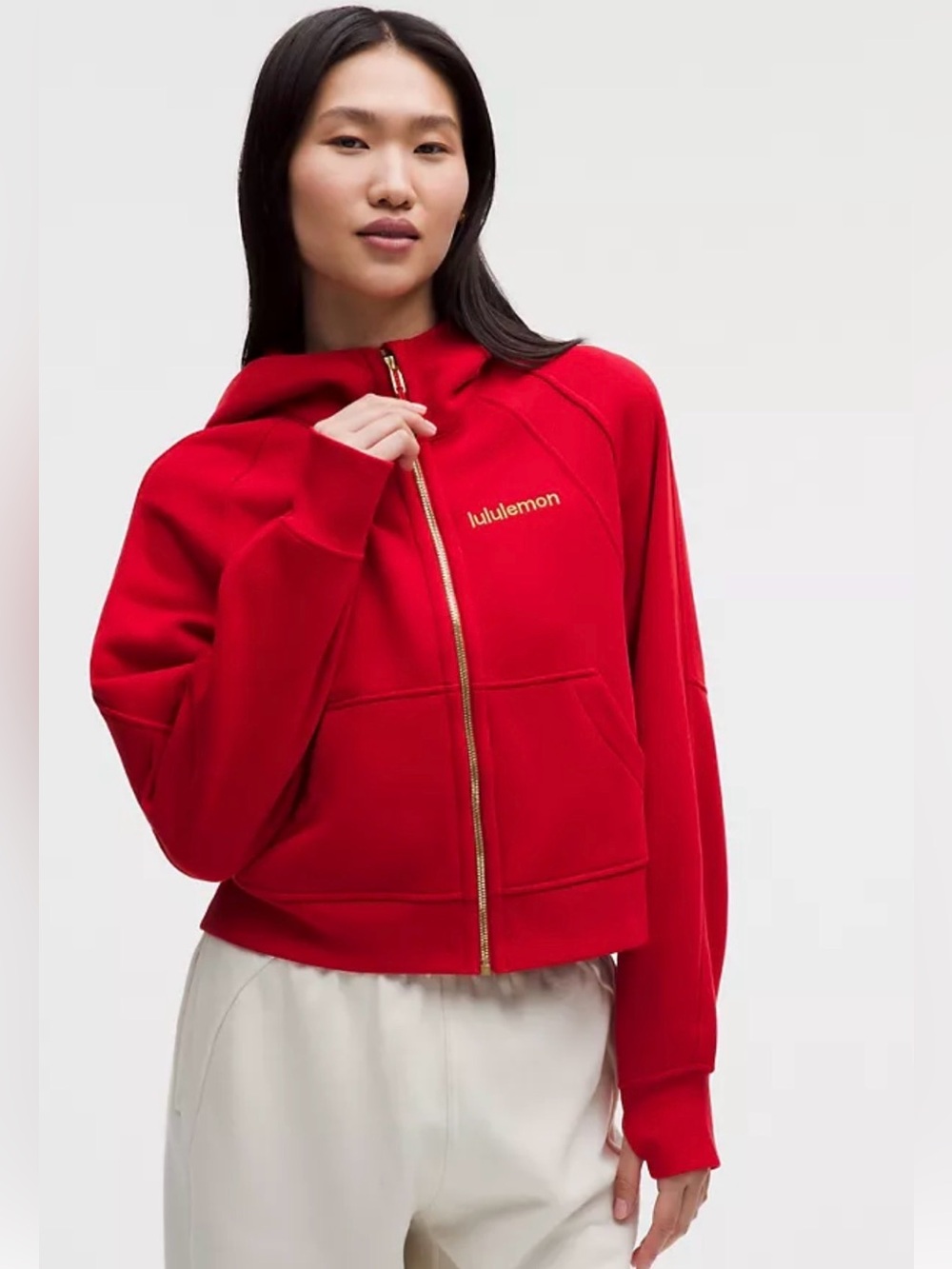 Lunar new year scuba hoodie oversized full zip cherry red xs/small NWT